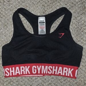 Gymshark Black and Red Logo Sports Bra